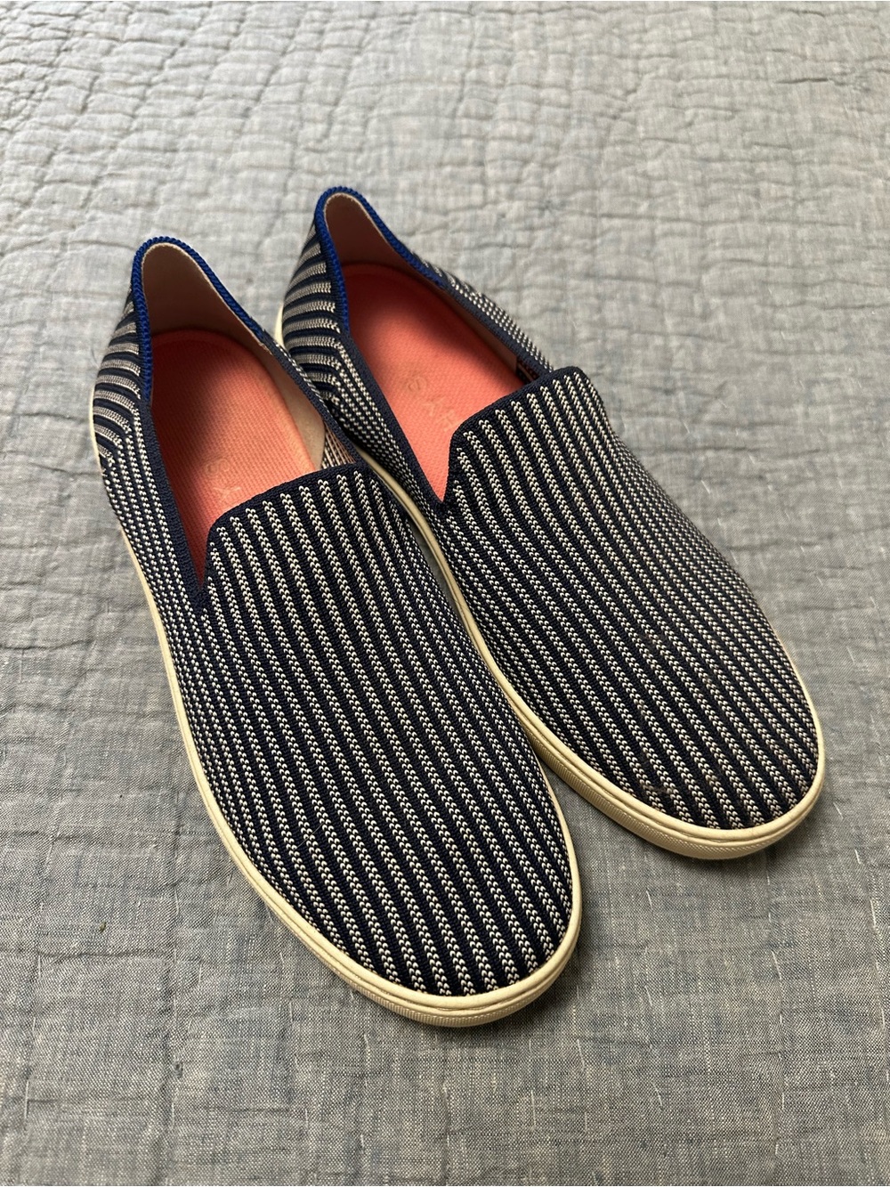 Rothy’s Riviera Pinstripe Navy Slip-On Casual Shoes